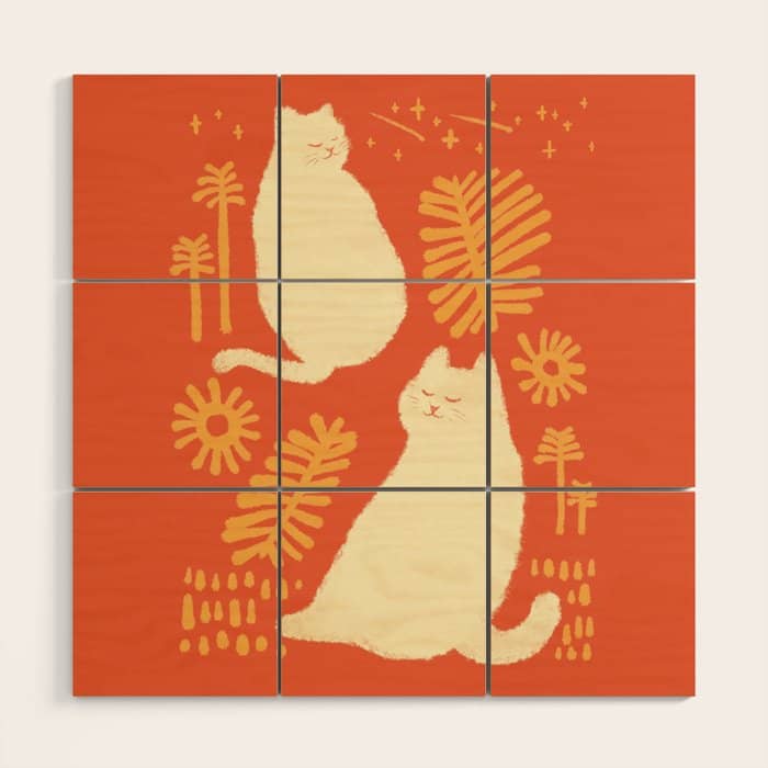 Abstraction Minimal Cat 27red Happy Go Lucky Wood Wall Art