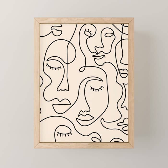 Abstract Single Line Face  Mini Art Print