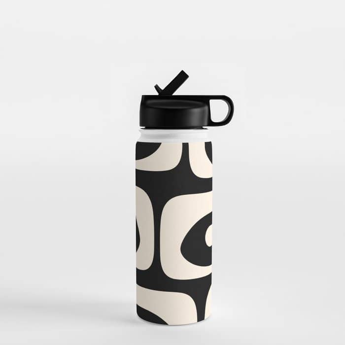 Mid Century Modern Piquet Abstract Pattern In Black And Almond Cream Water Bottle