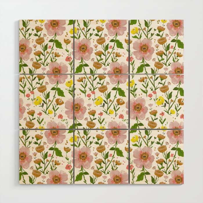 Summer Floral - Pink & Yellow Wood Wall Art