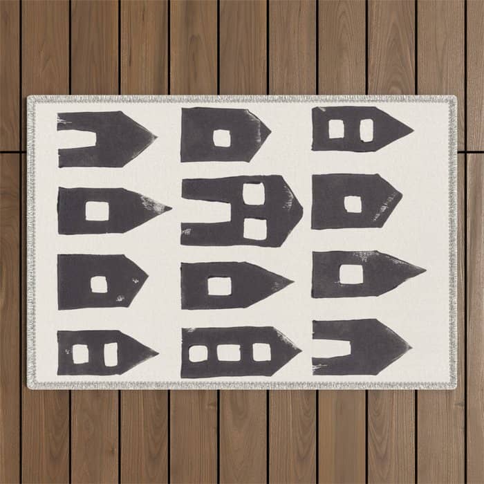 Tiny Houses #1 | Hand-Printed Linocut Outdoor Rug