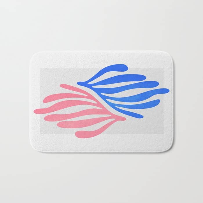 Blue & Pink Leaves: Matisse Series 01 Bath Mat