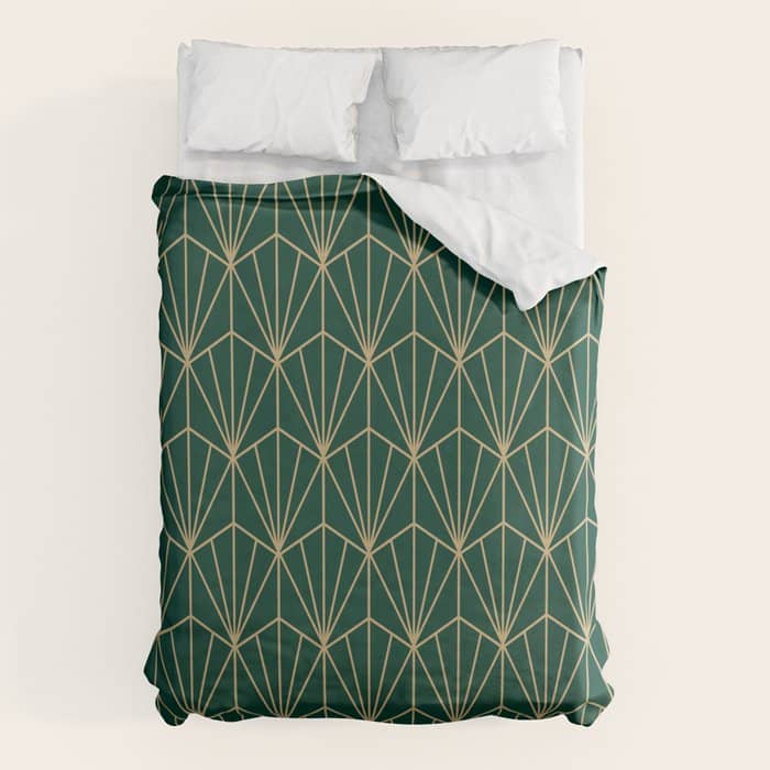 Art Deco Vector In Green And Gold Duvet Cover