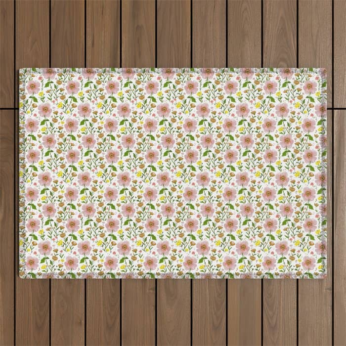 Summer Floral - Pink & Yellow Outdoor Rug