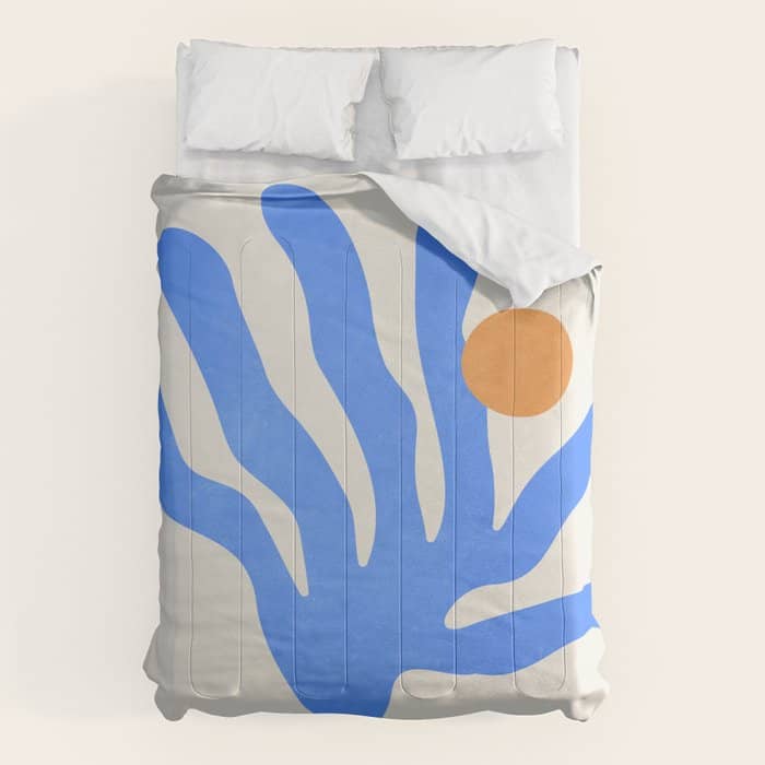 Jazz Blue Leaf: Matisse Series 02 | Mid-Century Edition Comforter