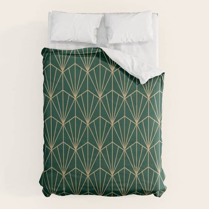 Art Deco Vector In Green And Gold Comforter