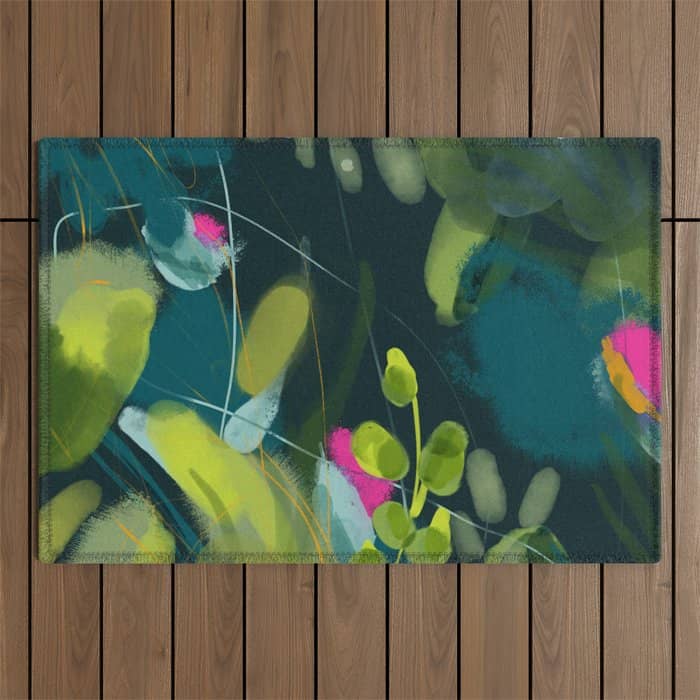 Abstract Jungle Fever Leaves In Floral Green Outdoor Rug