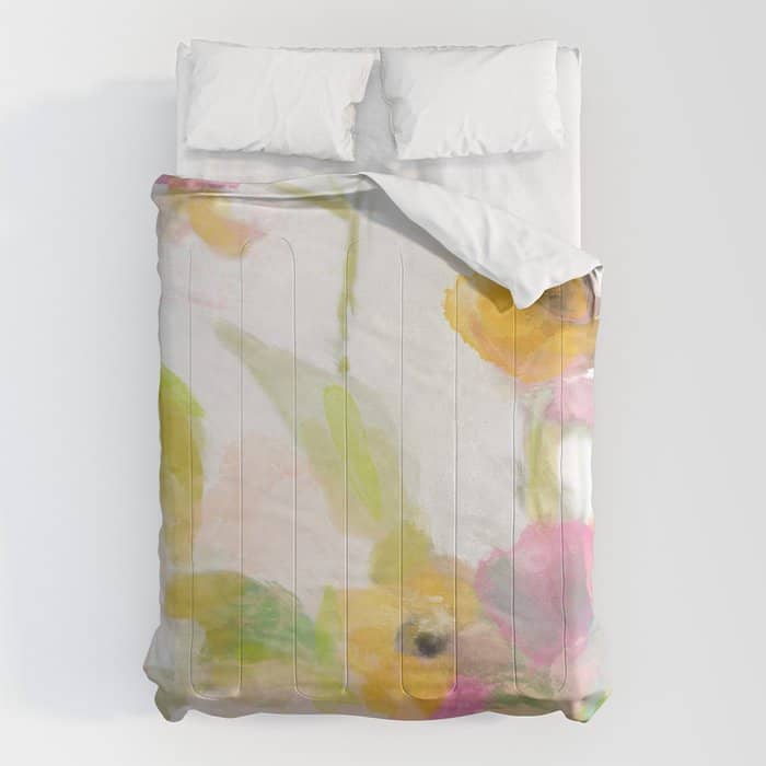 Pink Spring Summer Floral Abstract Comforter