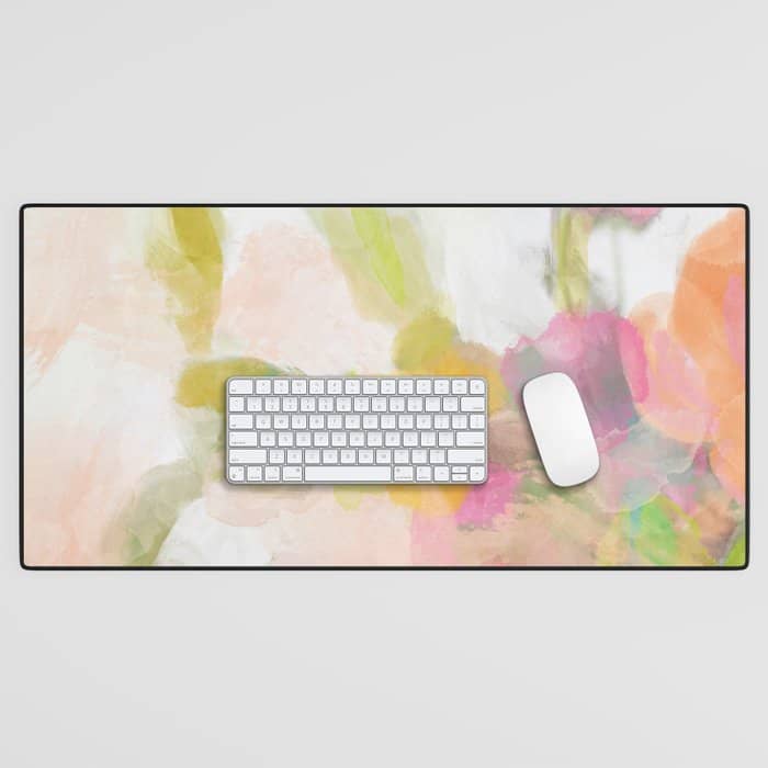 Pink Spring Summer Floral Abstract Desk Mat