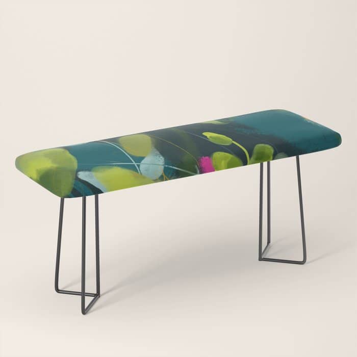 Abstract Jungle Fever Leaves In Floral Green Bench