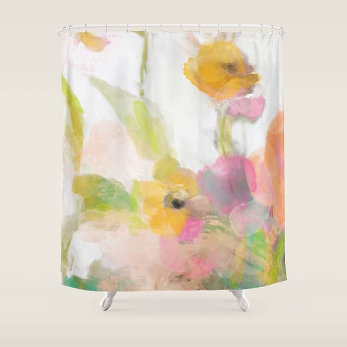 Pink Spring Summer Floral Abstract Shower Curtain