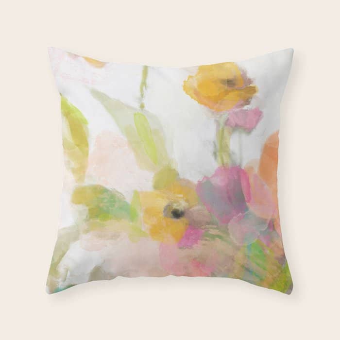 Pink Spring Summer Floral Abstract Throw Pillow