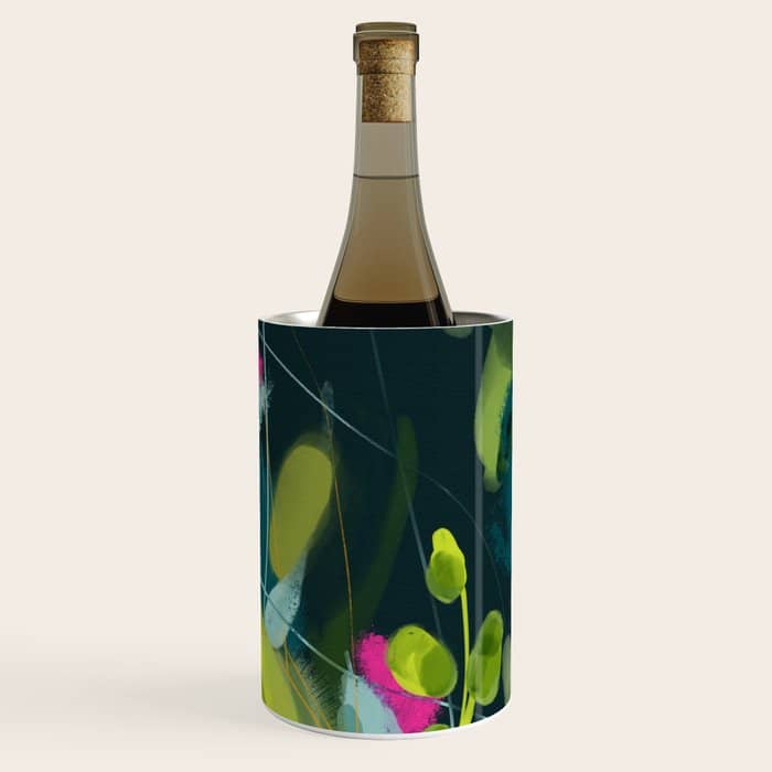 Abstract Jungle Fever Leaves In Floral Green Wine Chiller