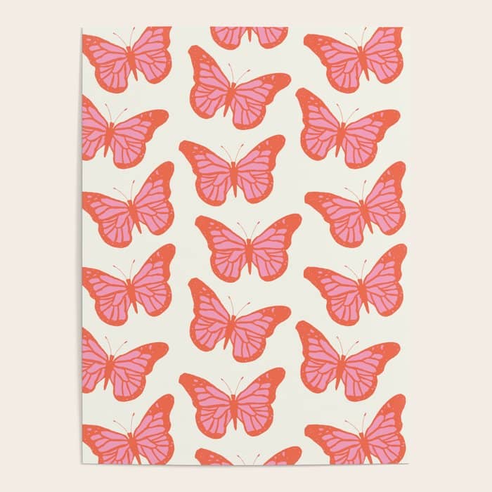 Pink And Orange Butterflies Pattern  Poster