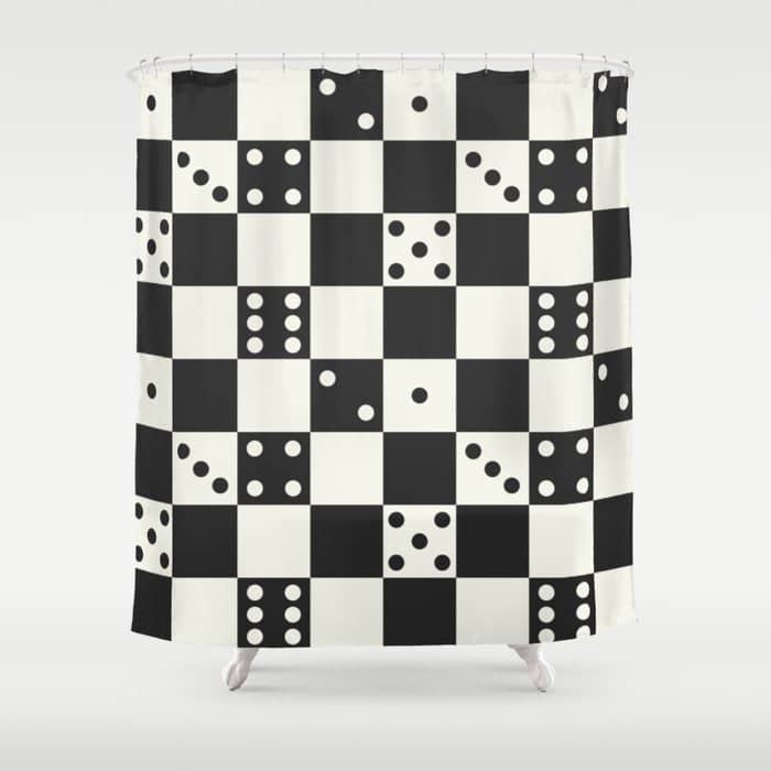 Checkered Dice Pattern (Creamy Milk & Dark Charcoal Color Palette) Shower Curtain