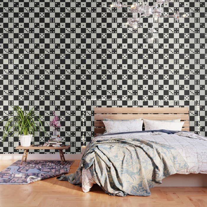 Checkered Dice Pattern (Creamy Milk & Dark Charcoal Color Palette) Wallpaper