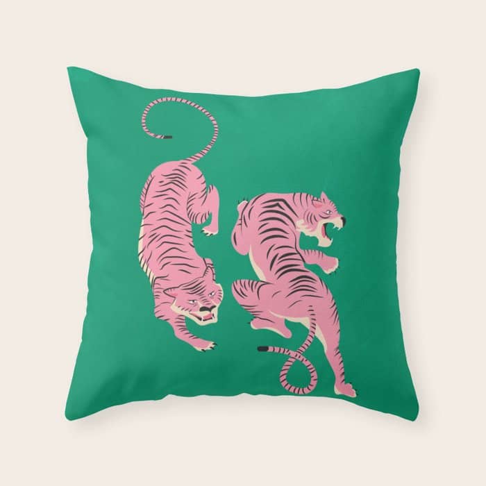 The Chase: Pink Tiger Edition Throw Pillow