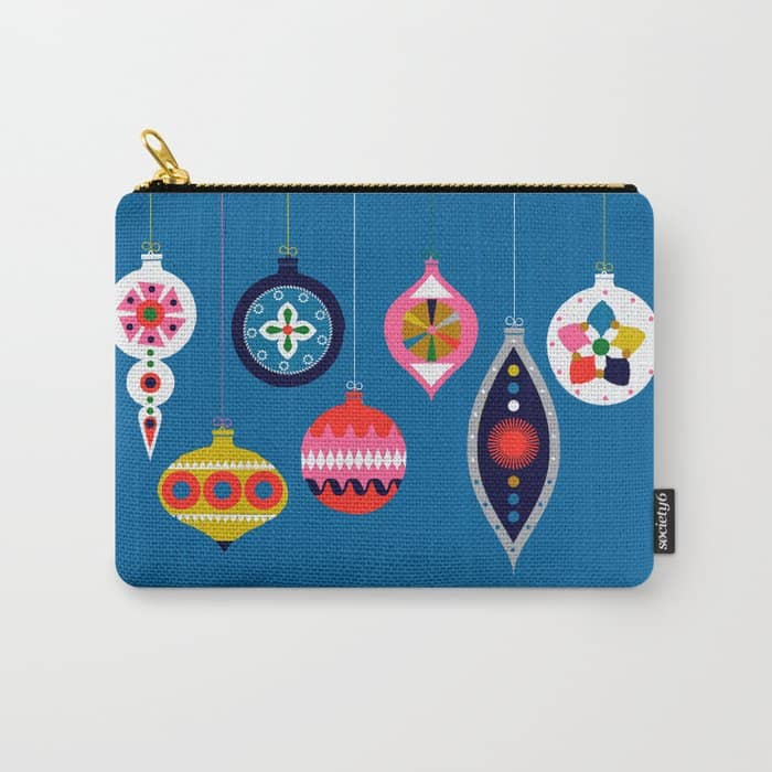 Retro Christmas Baubles On A Dark Background Carry All Pouch