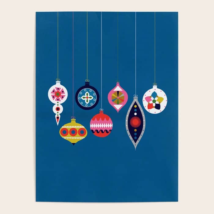 Retro Christmas Baubles On A Dark Background Poster