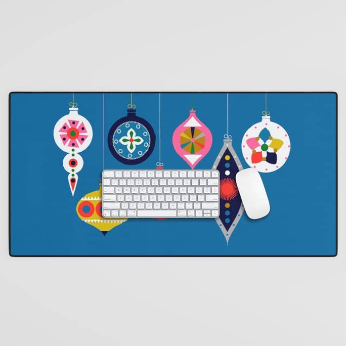 Retro Christmas Baubles On A Dark Background Desk Mat