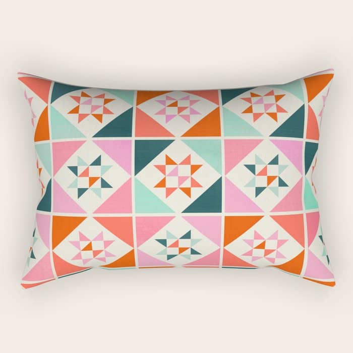 Festive Quilt Pattern In Pink, Red And Green Rectangular Pillow