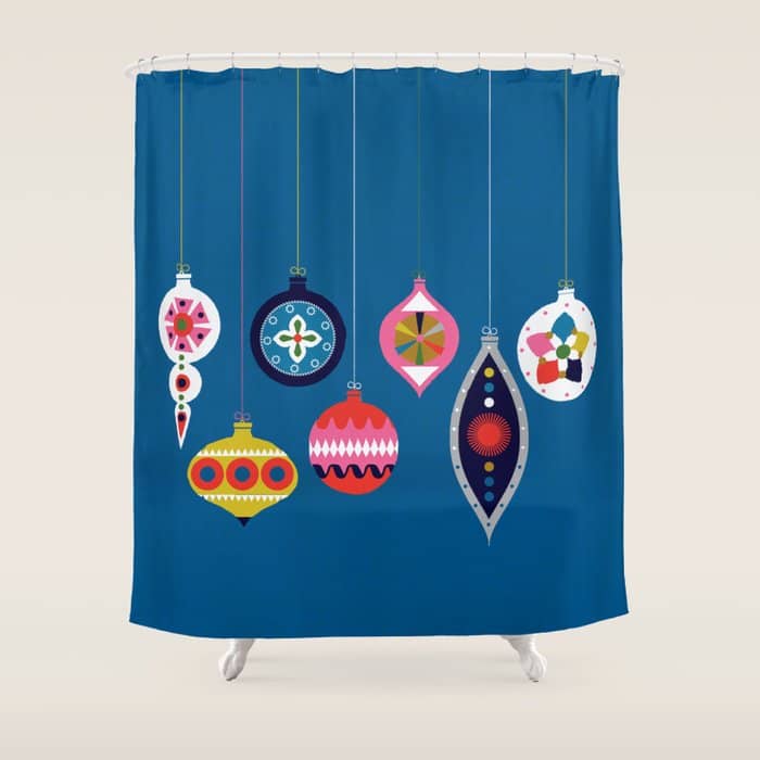 Retro Christmas Baubles On A Dark Background Shower Curtain