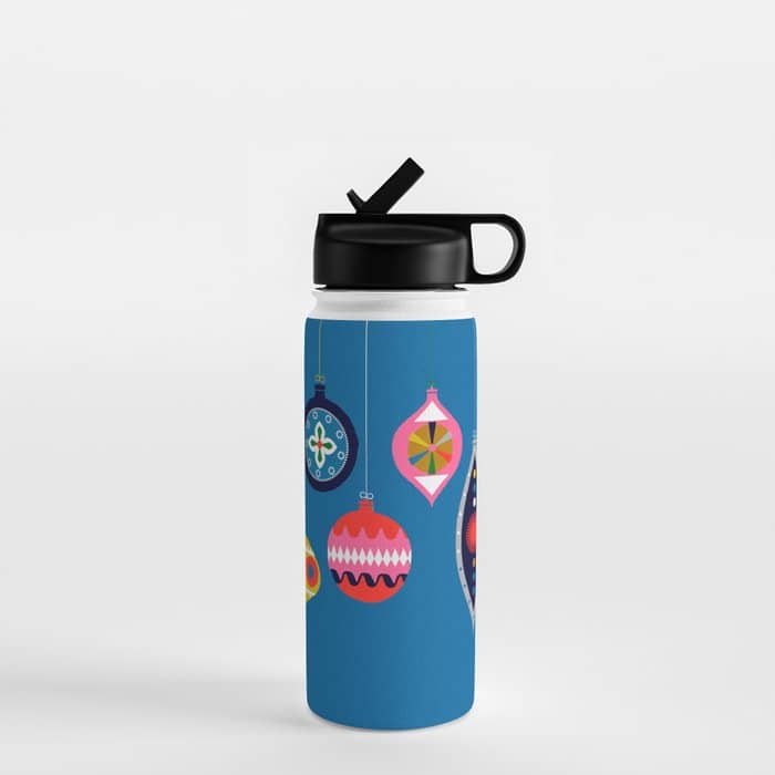 Retro Christmas Baubles On A Dark Background Water Bottle