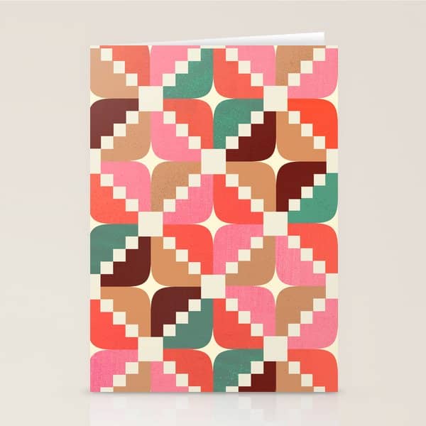 Winter Retro Quilt Pattern Stationery Card
