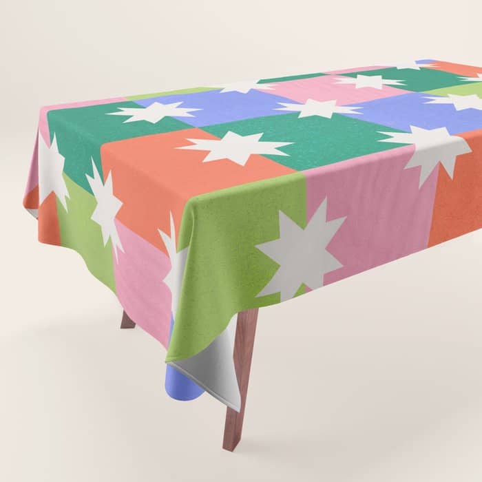 Checkered Holiday Pattern With Stars Tablecloth