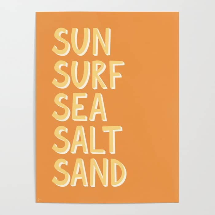Sun Surf Sea Salt Sand Hand Lettering Poster