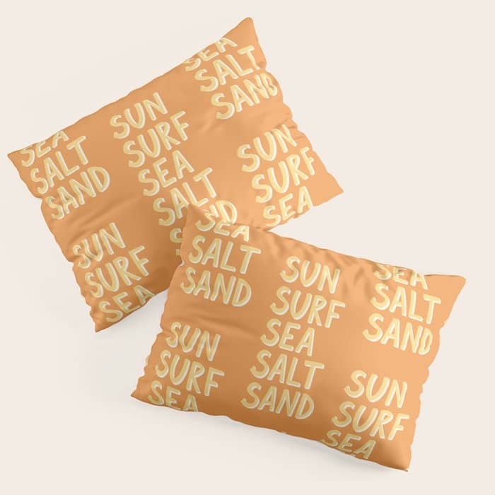 Sun Surf Sea Salt Sand Hand Lettering Pillow Sham