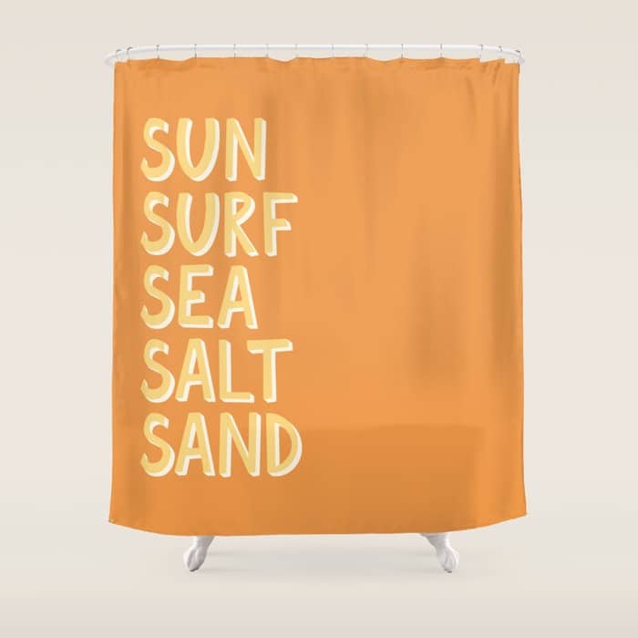 Sun Surf Sea Salt Sand Hand Lettering Shower Curtain