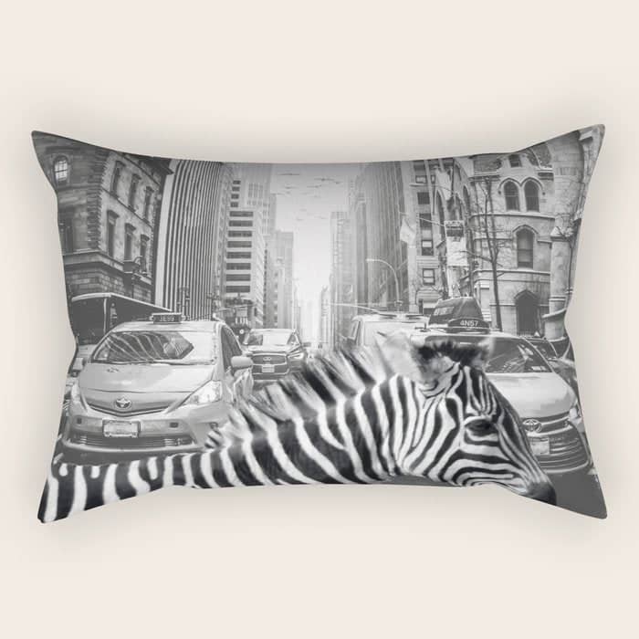 Zebra In The City - Black And White Photography Collage Rectangular Pillow