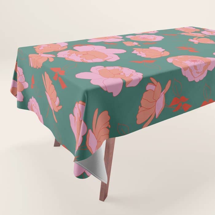 English Roses In Pink And Green Tablecloth