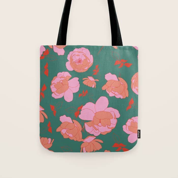 English Roses In Pink And Green Tote Bag