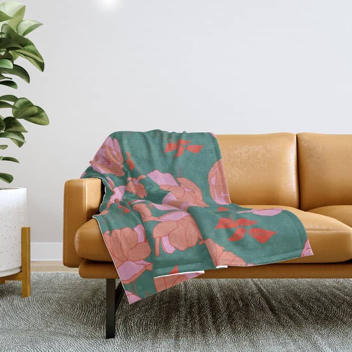 English Roses In Pink And Green Throw Blanket