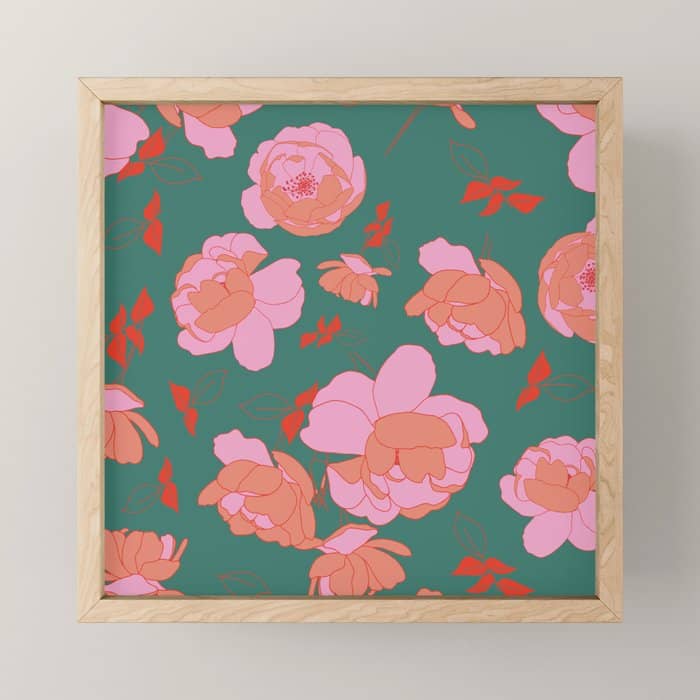 English Roses In Pink And Green Mini Art Print
