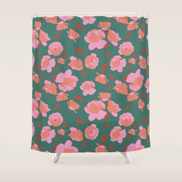 English Roses In Pink And Green Shower Curtain