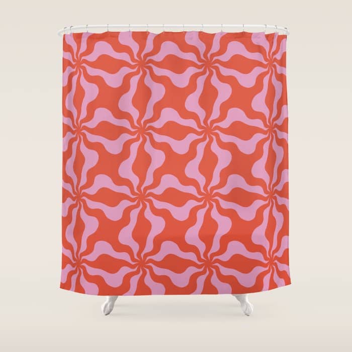 Retro Orange Pink Abstract 70s Pattern Shower Curtain
