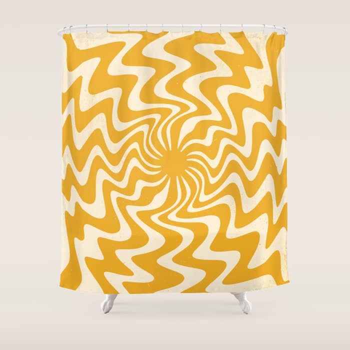 Retro 70s Swirl Spiral Banana Yellow Groovie  Shower Curtain