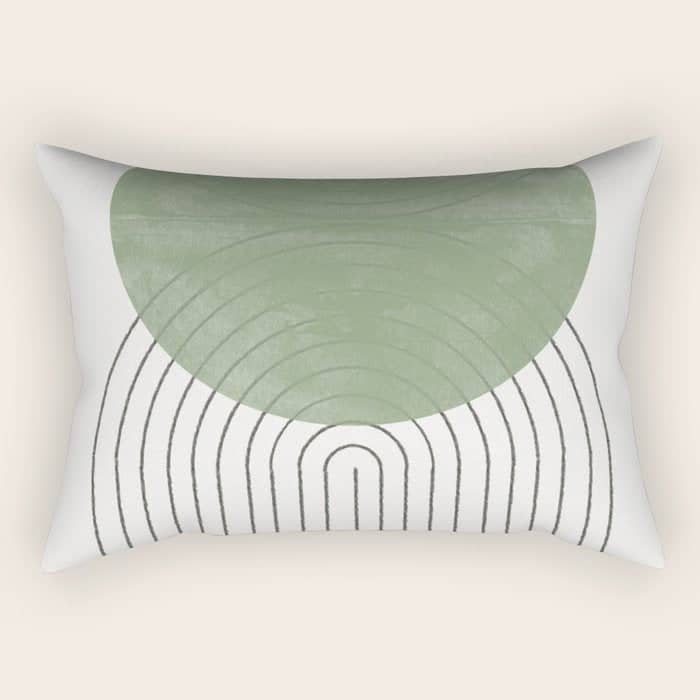Mid Century Green Moon Shape  Rectangular Pillow