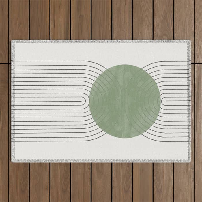 Mid Century Green Moon Shape  Outdoor Rug
