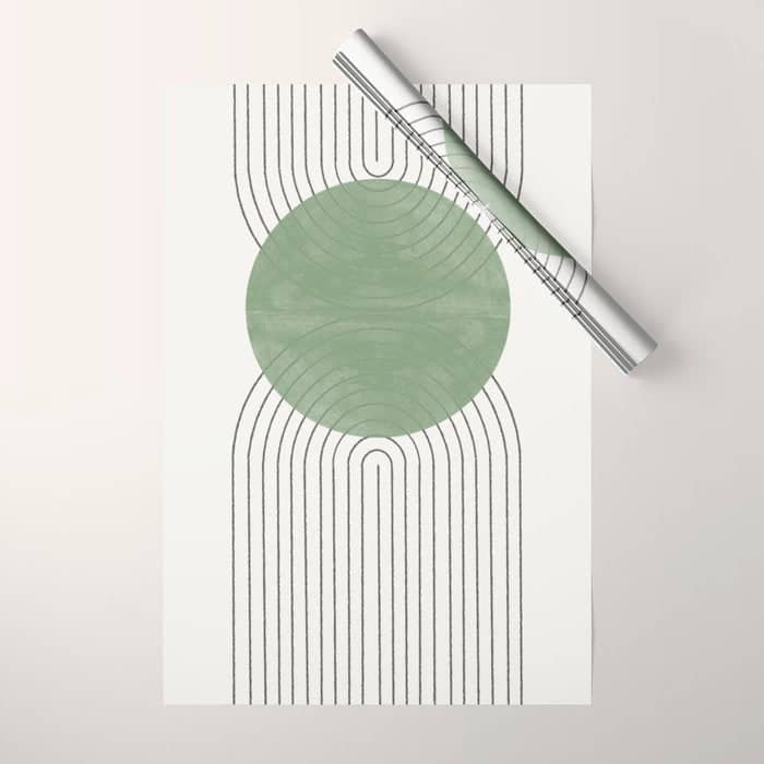 Mid Century Green Moon Shape  Wrapping Paper