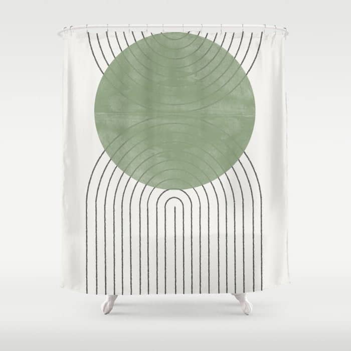 Mid Century Green Moon Shape  Shower Curtain