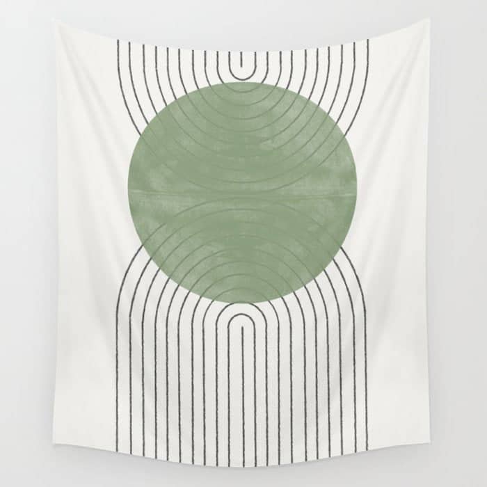 Mid Century Green Moon Shape  Wall Tapestry