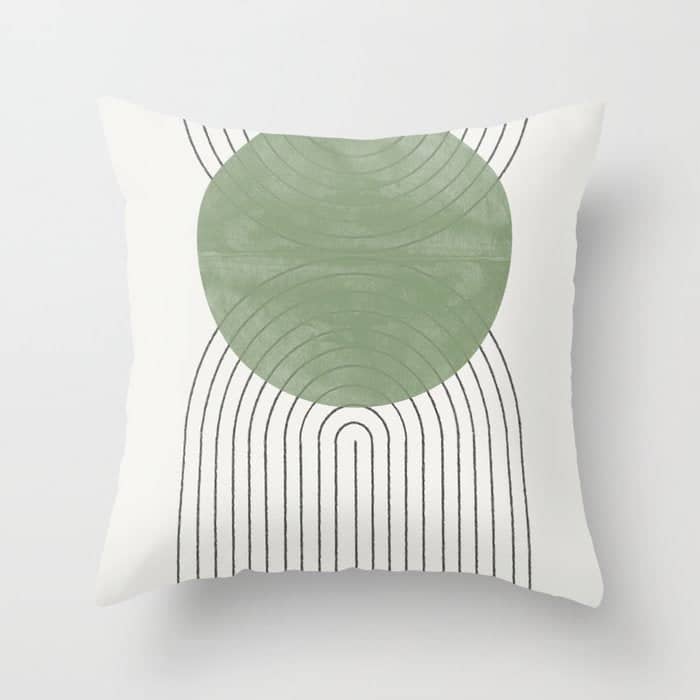 Mid Century Green Moon Shape  Throw Pillow