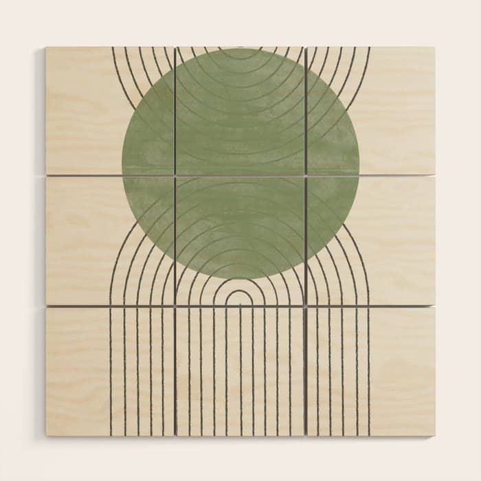 Mid Century Green Moon Shape  Wood Wall Art
