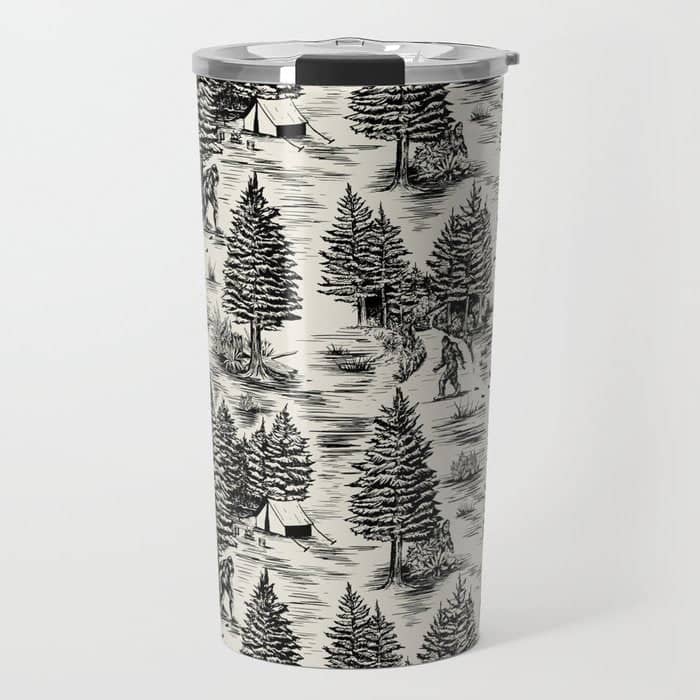 Bigfoot / Sasquatch Toile De Jouy In Black Travel Mug