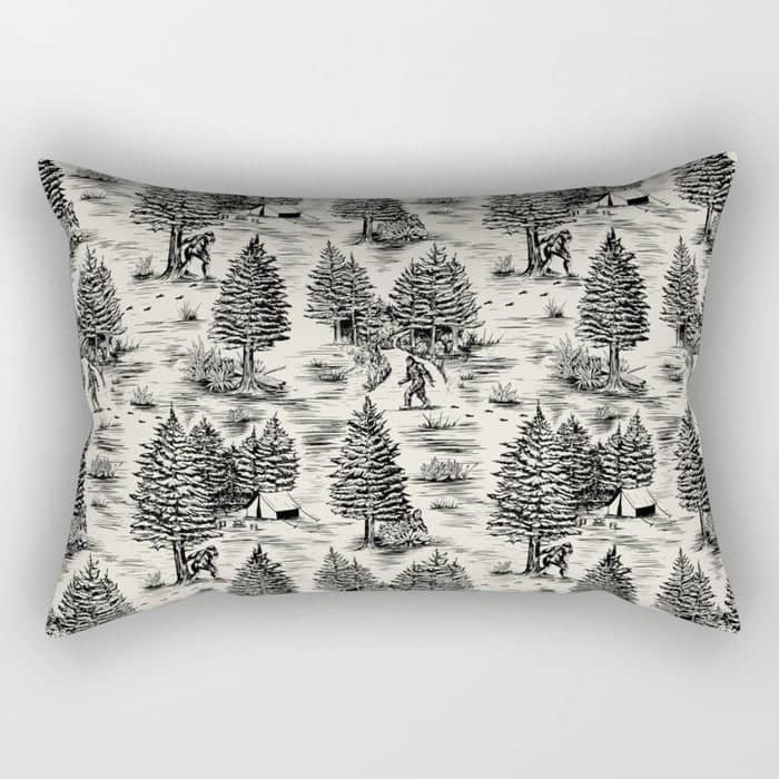 Bigfoot / Sasquatch Toile De Jouy In Black Rectangular Pillow