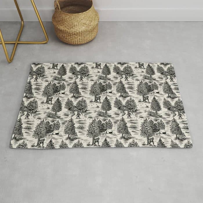 Bigfoot / Sasquatch Toile De Jouy In Black Rug